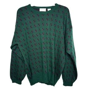 VTG Green Geo Print Wool Blend Sweater Italy Potomac Collection Small
